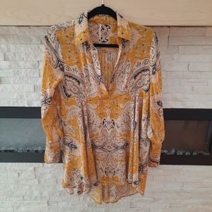 Free people silk yellow tunic blouse